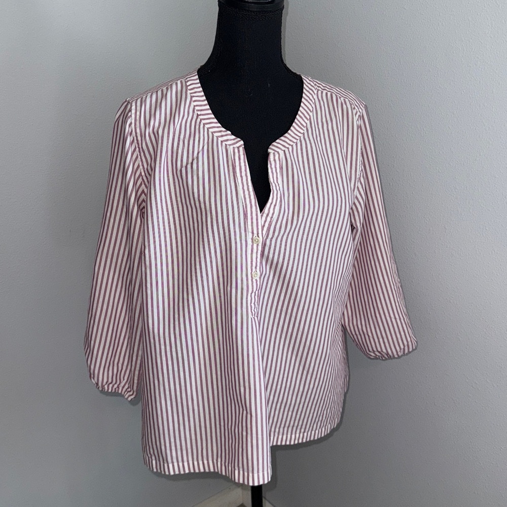 Eddie Bauer Burgundy and White Striped Shirt